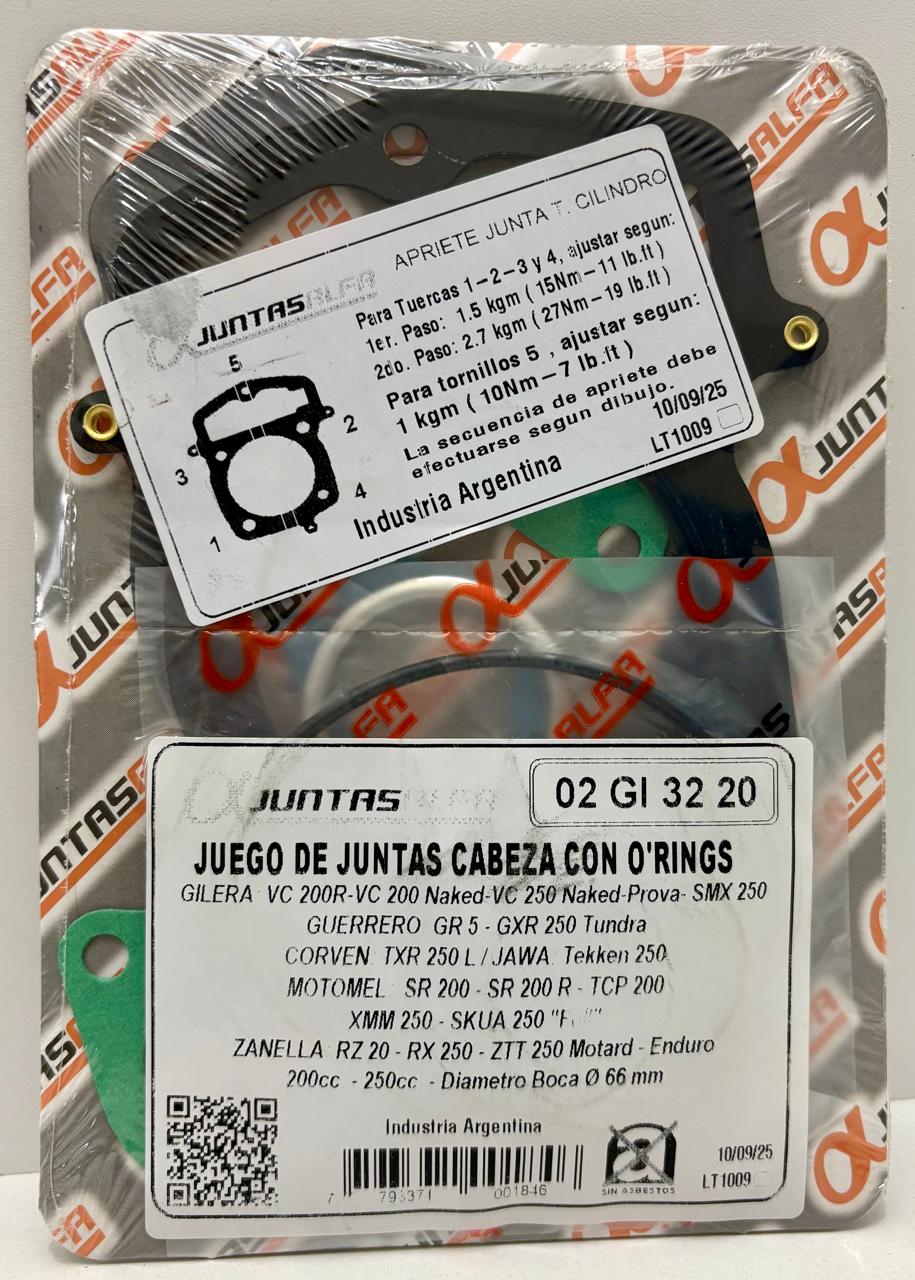 JUNTA MOTOMEL SR 200/RX 250/ZTT250 TXR250 MOTAR 1/2 JUEGO ALFA CON/O NRO50