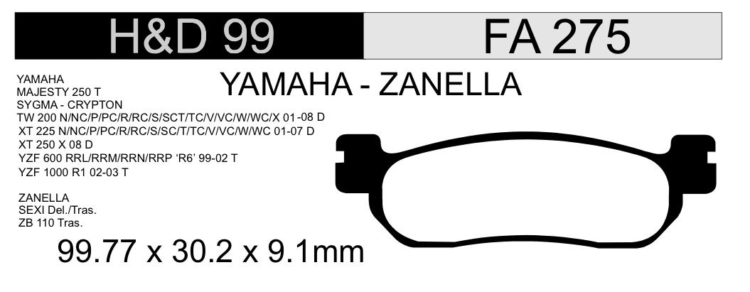 PASTILLA FRENO YAMAHA SIGMA H&D99 NRO77