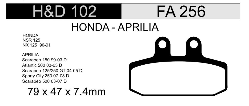 PASTILLA FRENO HONDA 125CC NX H&D102 NRO91