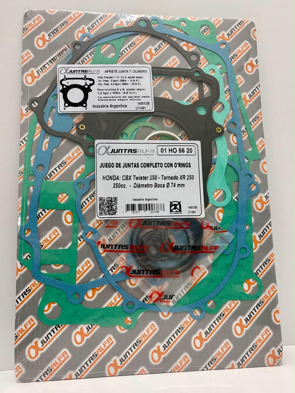 JUNTA HONDA TORNADO/TWISTER 250 JUEGO ALFA CON ORING NRO691