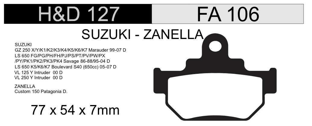 PASTILLA FRENO H&D127 NRO72