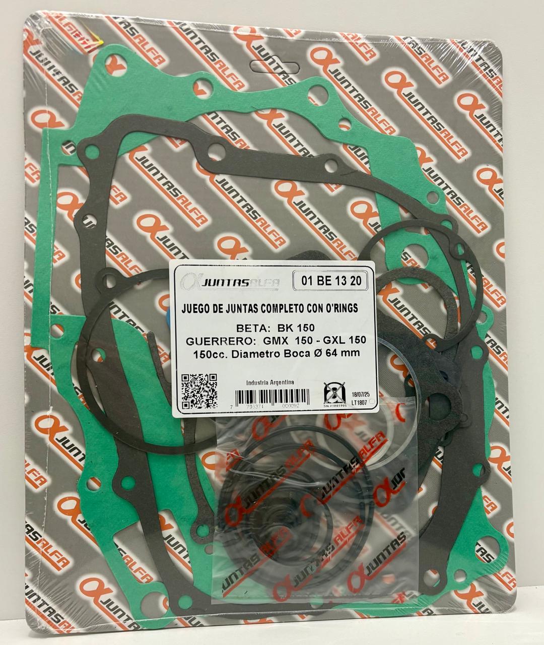 JUNTA BETA BK 150/GMX 150/GUERRERO GXL 150 CADENERO JUEGO ALFA CON ORING NRO873
