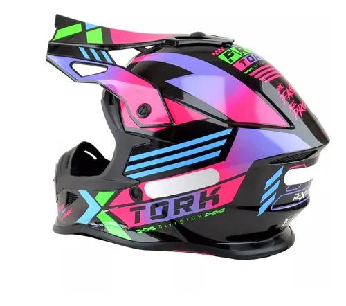 CASCO CROSS PRO TORK CELESTE VERDE ROSA M