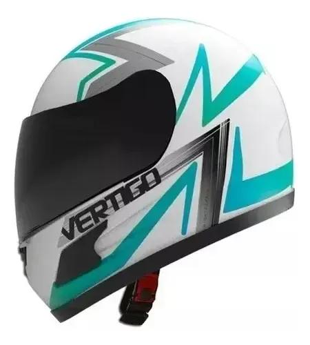 CASCO INTEGRAL VERTIGO HK7 SKULL BLANCO Y CELESTE XL